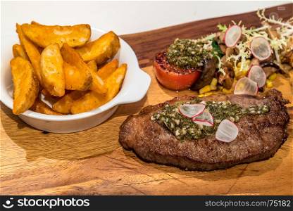 Grilled Grain fed Grilled Australian Wagyu Beef with fried potato wedge