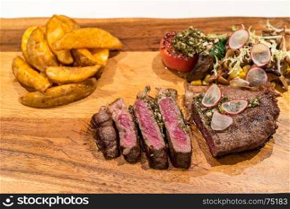 Grilled Grain fed Grilled Australian Wagyu Beef with fried potato wedge