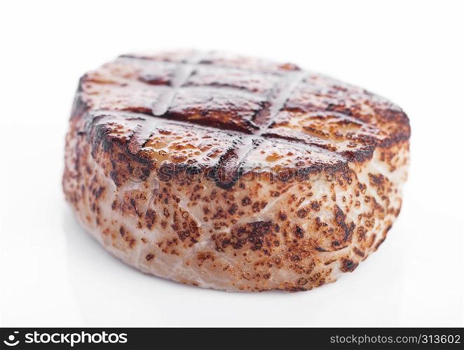 Grilled juicy beef pork steak slice on white background