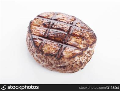 Grilled juicy beef pork steak slice on white background