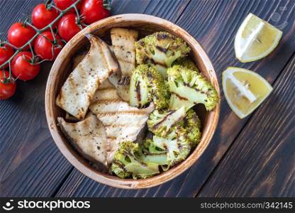 Grilled king oyster mushrooms with broccoli