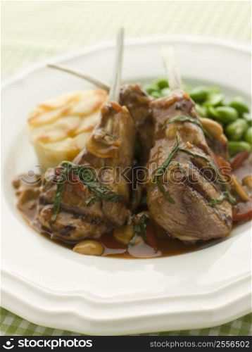 Grilled Lamb Cutlets Chasseur sauce Pomme Anna and Baby Broad beans