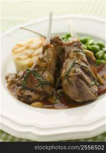 Grilled Lamb Cutlets Chasseur sauce Pomme Anna and Baby Broad beans