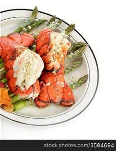 Grilled Lobster Tail Served With Asparagus