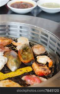 grilled meat and mix seafood , bbq cooking