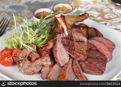 grilled meat. grilled meat with herbs and vegetables