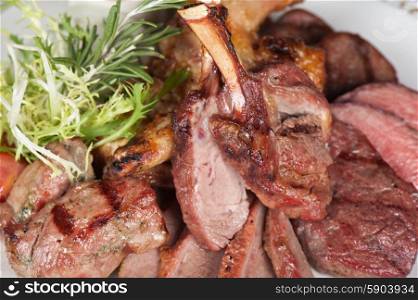 grilled meat. grilled meat with herbs and vegetables