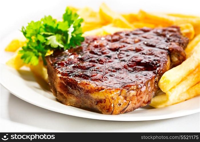 grilled meat with french fries