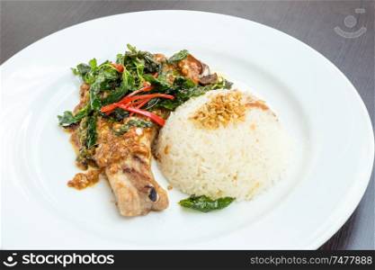 grilled pork chop Basil with rice