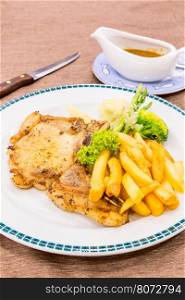 grilled pork chops with french fries