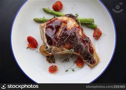 grilled pork chops with vegetables