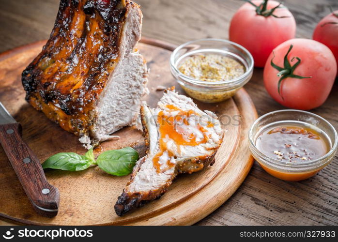 Grilled pork ribs in barbecue sauce