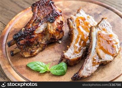 Grilled pork ribs in barbecue sauce