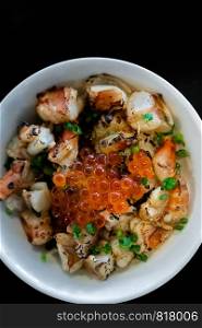 grilled prawn shrimp ebidon Donburi with salmon roe and egg