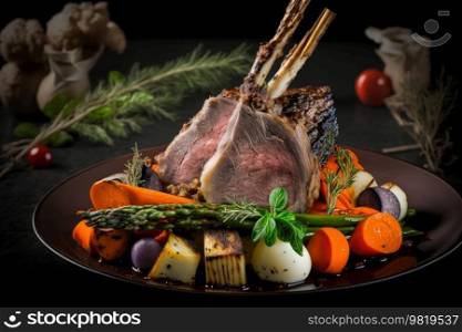Grilled rack of lamb with vegetables Illustration Generative AI