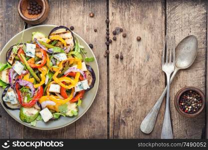 Grilled salad.Vegetable autumn salad with grilled vegetables and cheese.. Grilled vegetables salad