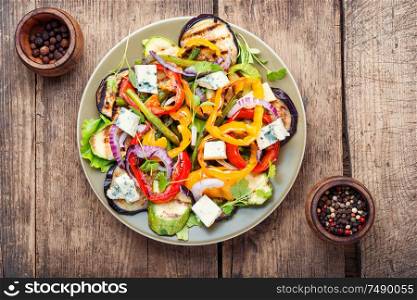 Grilled salad.Vegetable autumn salad with grilled vegetables and cheese.. Grilled vegetables salad