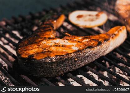 grilled salmon filet on barbecue - healthy food