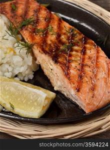 Grilled Salmon Fillet With Potatoes,Close Up