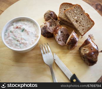 grilled sausage with sauce