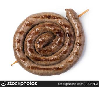 Grilled sausages. Grilled sausages isolated on white background