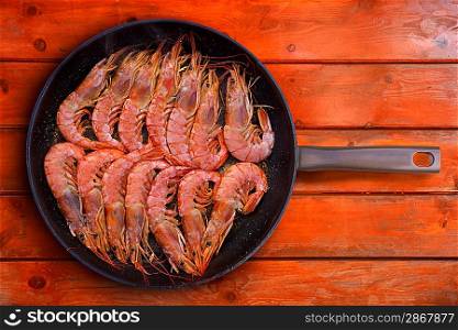 grilled shrimp seafood in round pan in a row