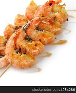 Grilled Shrimps On White Background