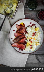 Grilled steak with cauliflower and pomegranate