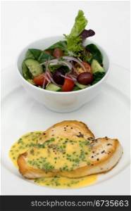Grilled Swordfish, with Lemon and Chive Beurre Blanc Sauced, served with a Mixed Leaf Spring Salad
