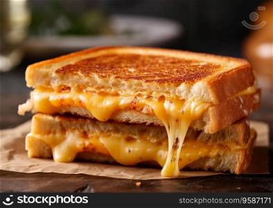 Grilled toasted sandwiches with cheese in morning cafe.AI Generative