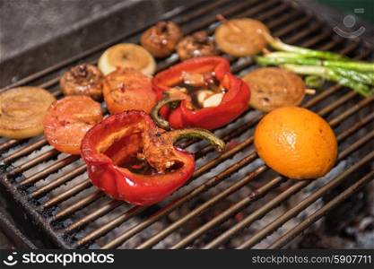 grilled vegetable. Different vegetables on the grill preparing