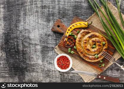 grilled vegetable spiral sausage with red peppercorn