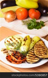 Grilled vegetables: eggplant, squash, tomato and onion