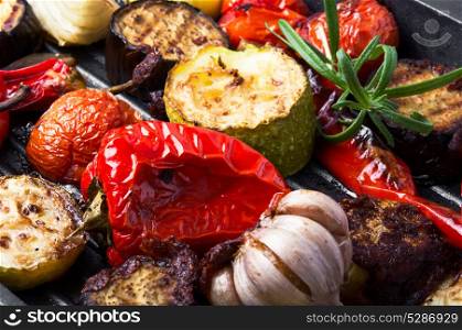 Grilled vegetables in a frying pan