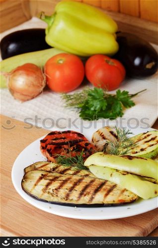 Grilled vegetables prepared to eat on kitchen