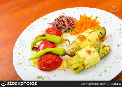 Grilled vegetables served in the plate