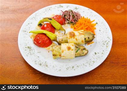 Grilled vegetables served in the plate