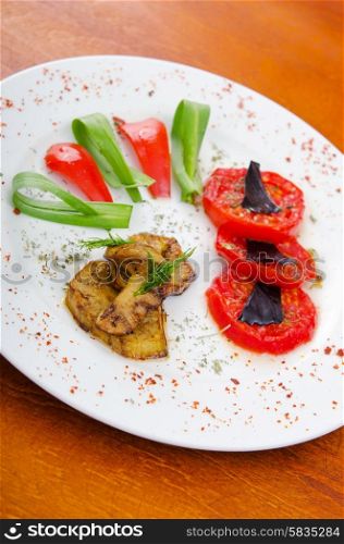 Grilled vegetables served in the plate