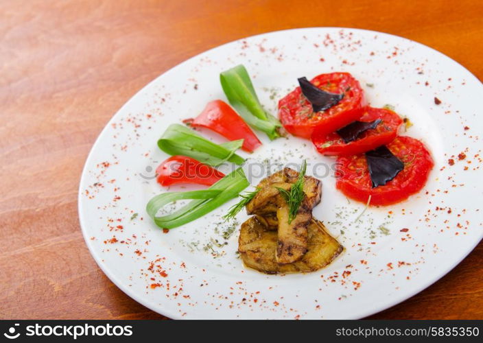 Grilled vegetables served in the plate