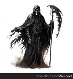 Grim Reaper Isolated on White Background. Generative ai. High quality illustration. Grim Reaper Isolated on White Background. Generative ai