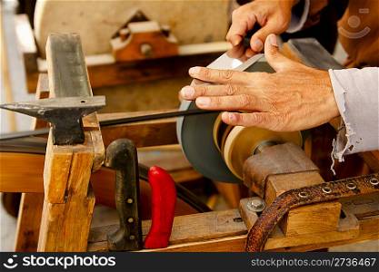 grinder traditional wheel hand tools sharpening knife hands