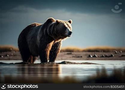 Grizzly bear in the wild. Neural network AI generated art. Grizzly bear in the wild. Neural network AI generated