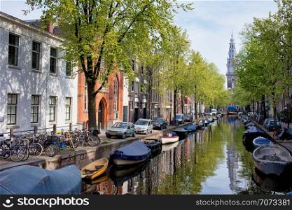 Groenburgwal canal in the old city of Amsterdam, Netherlands, North Holland province.