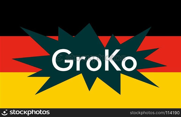Groko (Grand Coalition). GroKo, short for Grosse Koalition in German (meaning Grand Coalition), with flag