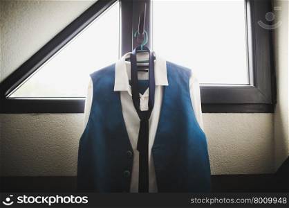 Groom&rsquo;s nice tuxedo suit at morning preparations