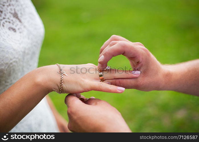 groom wears the ring on the bride&rsquo;s hand. groom wears the ring on bride&rsquo;s hand