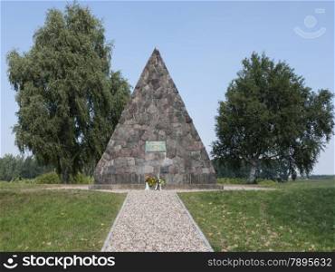 "Grossbeeren, Teltow-Flaming, Brandenburg, Germany - pyramid, which was built in 1906 in memory of General von Buelow, who led the troops in the battle of 23.8.1813 against Napoleon. It bears the inscription: "Our bones should bleach before Berlin and not backwards""