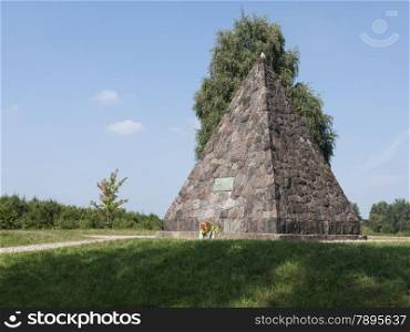 "Grossbeeren, Teltow-Flaming, Brandenburg, Germany - pyramid, which was built in 1906 in memory of General von Buelow, who led the troops in the battle of 23.8.1813 against Napoleon. It bears the inscription: "Our bones should bleach before Berlin and not backwards""