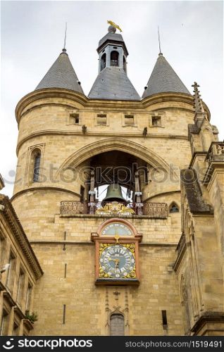 Grosse Closhe Bell tower gate in Bordeaux in a beautiful summer day, France