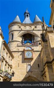 Grosse Closhe Bell tower gate in Bordeaux in a beautiful summer day, France
